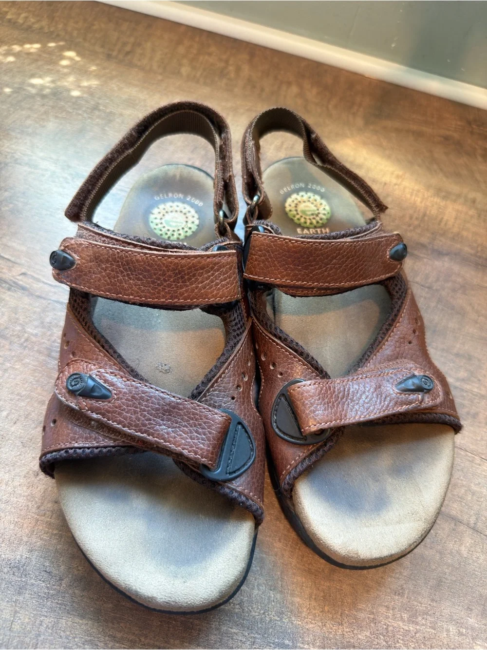 Earth Shoes Gelron 2000 Men's Sandals Brown Leather Hook & Loop US 8